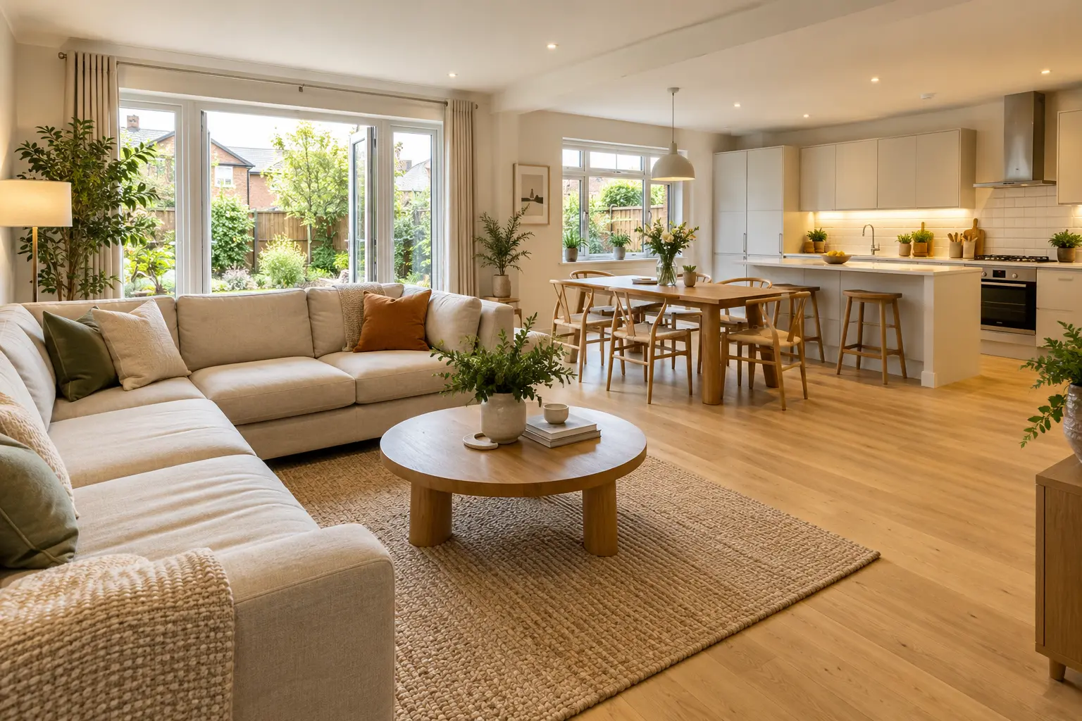Illustrative open-plan living and kitchen concept for a Tarnwood Park maisonette